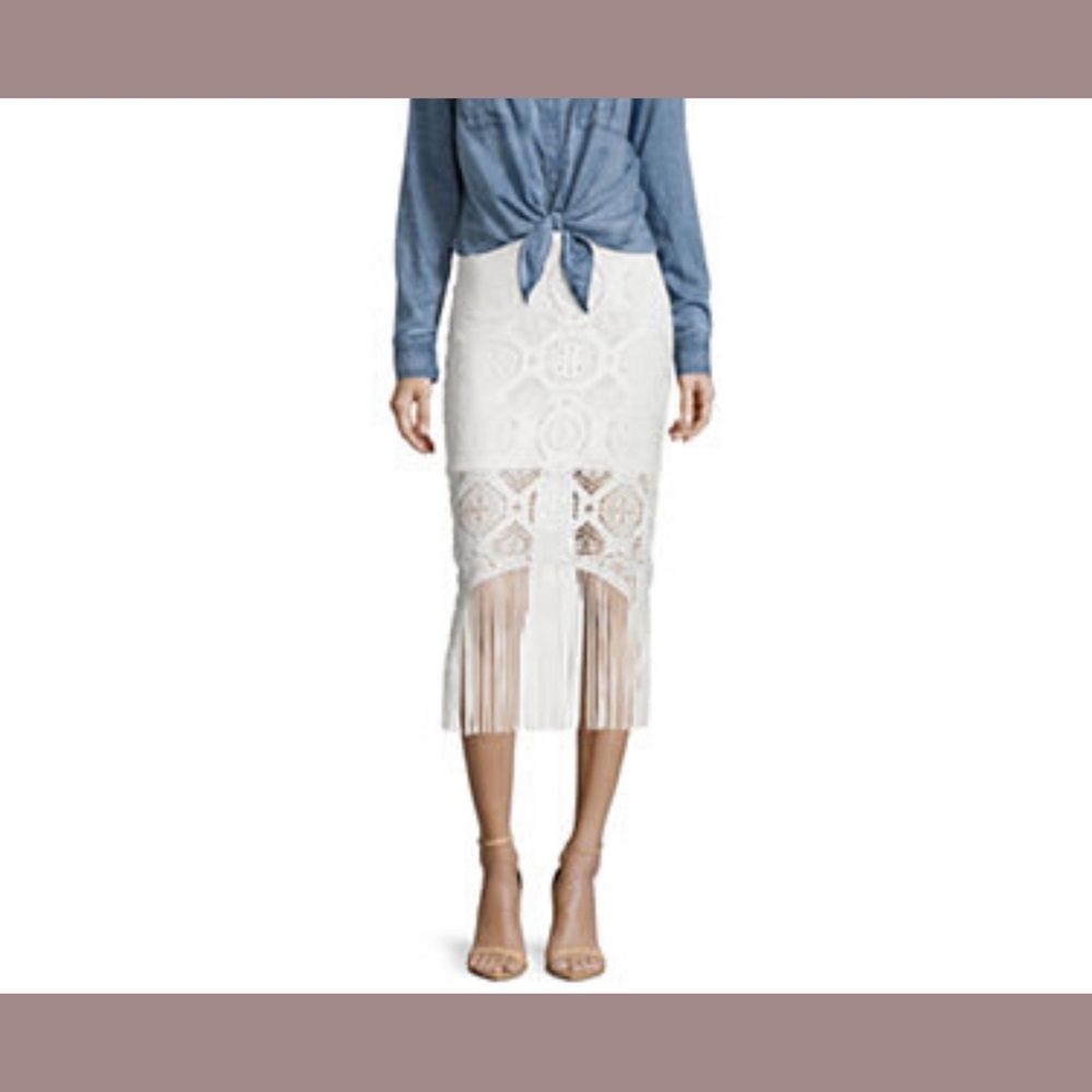 NEW! $160 i jeans by Buffalo Fringe Skirt in Ivory White‎ [SZ XL ]